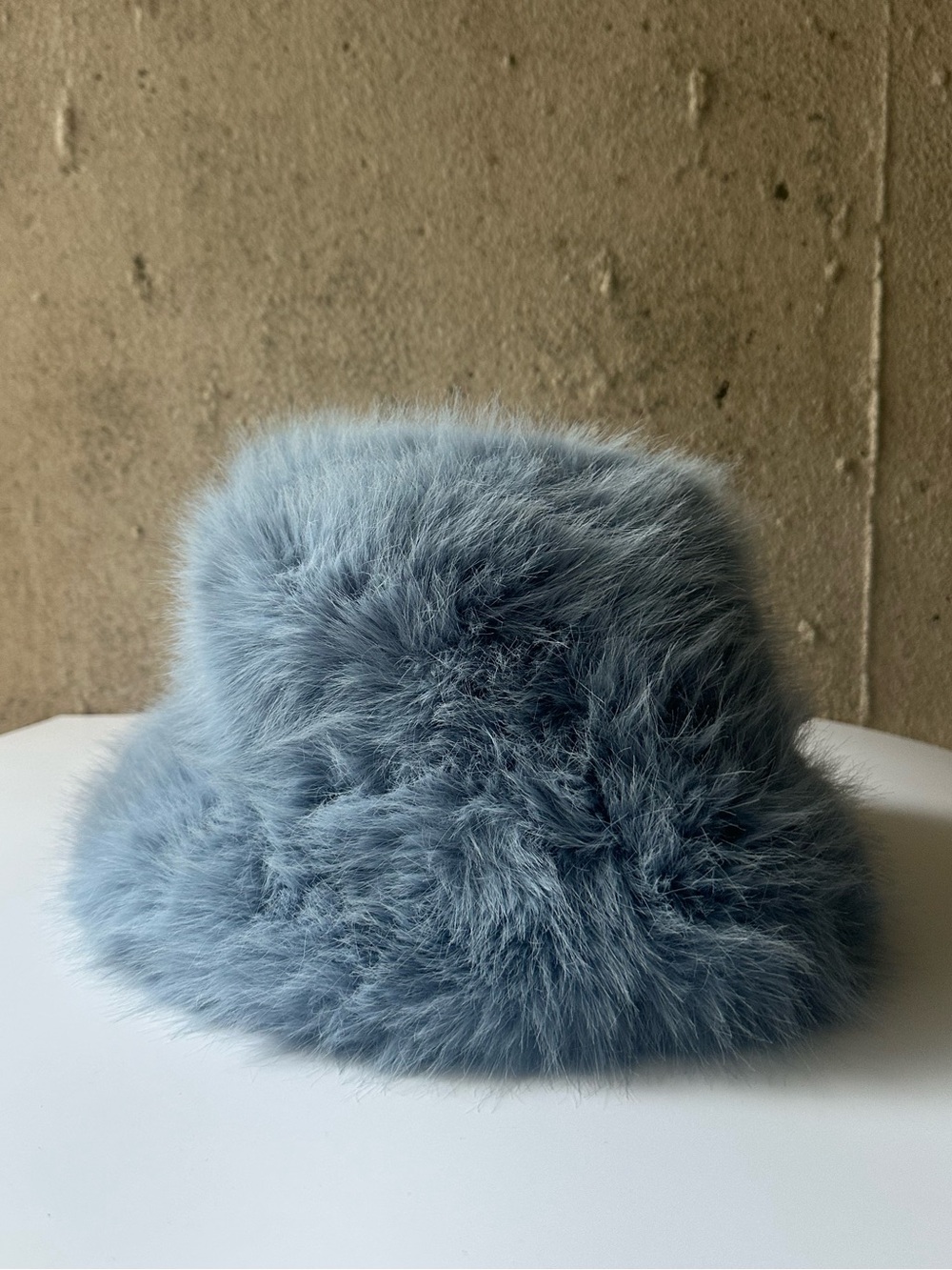 Fluffy Faux Fur Bucket Hat in Dusty Blue!